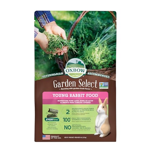 Oxbow Garden Select Young Rabbit Food, High-Fiber Rabbit Pellets, USA, 4 lb | Bunny Food for Young Rabbits, Made with High Fiber Alfalfa, Vitamins & Minerals, Uniform, Prevents Selective Feeding