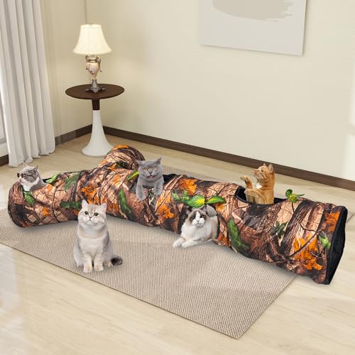 Foldable 3 Way Cat Play Tunnel for Indoor Cats,Cat Tunnel Toy | Camouflage Tree Bark Cat Tube with Peek Hole & Crinkle Paper ,Interactive Play Toy for Cat Kittens, Rabbits & Small Animals - color: 59"-Cat Tunnel Toy Brown