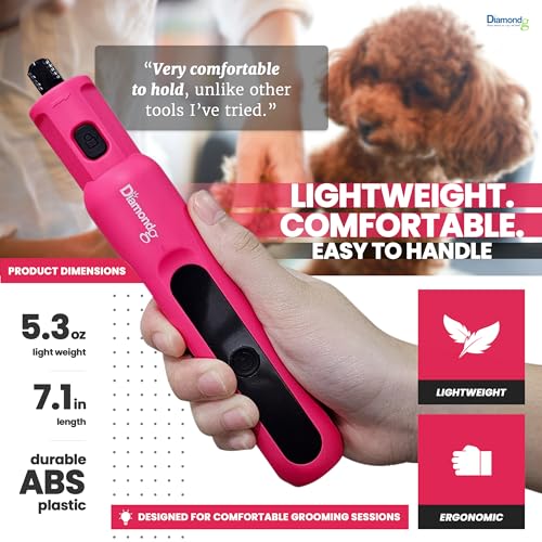Diamondg Micro Dog Nail Grinder - Quiet Sound with LED Light, Pink | 5-Speed Rechargeable Pet Nail Trimmer for Small & Large Dogs, LCD Display, USB-C Charging, 4hrs. Runtime Rotary Tool - color: Micro - Pink