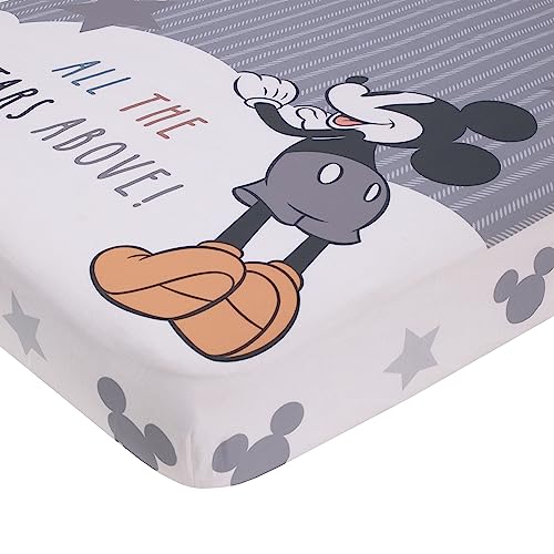 NoJo Disney Mickey Mouse Love Mickey Gray, White, and Tan I Love You More Than All The Stars Above Photo Op 100% Cotton Fitted Crib Sheet - color: Mickey Mouse Love