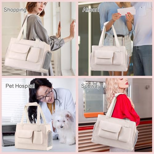Dog Carrier Purse, Fashion Leather Pet Carrier Bag, Airline Approved Soft Sided Cat Travel Tote Bag with Pockets White - color: White