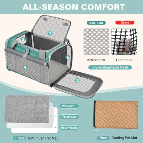 Cat Carrier Top Load, Privacy Curtains Soft Pet Travel Bag Airline Approved | Collapsible Soft-Sided Cat/Dog/Pet Carrier for Small Cats Dogs Puppy Under 16 lb, Washable Kitten Mesh Cage (16.9x10.8x10.8) - color: Lake Green