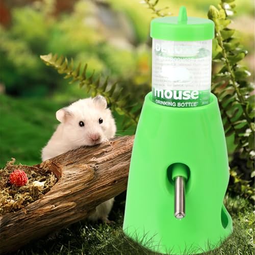 Hypeety Hamster Cage Drinking Water Bottle Parrot Mice Rat Gerbils Water Feeder Bowl 1Pcs 80ml (Green,80ml) | Leak-proof stainless steel nozzle, 2-in-1 with hideout , automatic feeder for hamsters/gerbils/mice, 2.71 fl oz/80ml, green - color: Green