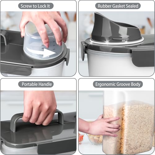 Rice Storage Containers, Airtight Cereal Containers Storage, BPA Free Rice dispenser for Flour, Pasta, Grain and Baking, Pet Dog Cat Bird Food Container 20lb+ 10lb Grey - color: 20lb+10lb Grey