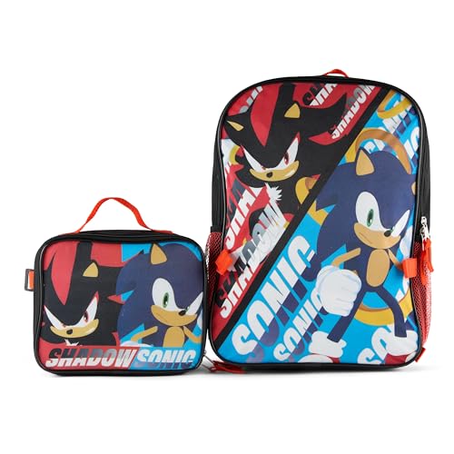 AI ACCESSORY INNOVATIONS Sonic The Hedgehog & Shadow 2 Piece Backpack Set, Boys & Girls 16" School Bag, Black - color: Sonic and Shadow