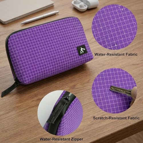 simtoper Small Electronics Organizer Travel Case – Slim Travel Cable Pouch for Small Tech Accessories, Cords, Chargers, Earbuds – Lightweight Mini Tech Bag for Backpack, Business, Travel - color: Purple Plaid, size: Small