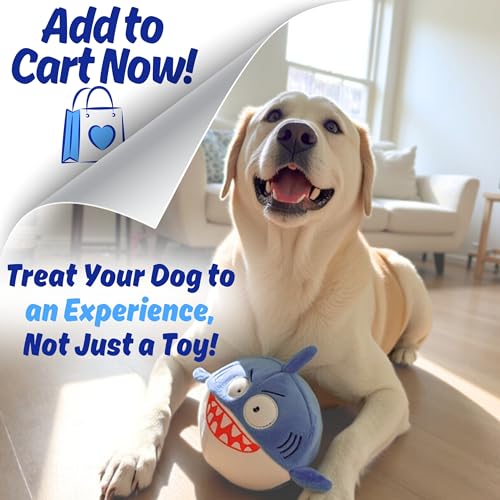 Dog Toy for Aggressive Chewers, Tough Squeaky Chew Ball, Large Breeds Gift | Super Strong, Durable Soft Plush Shark, No Stuffing Inside; Interactive for Puppies, Medium & Big Pets in a Birthday Gift Box - color: Blue