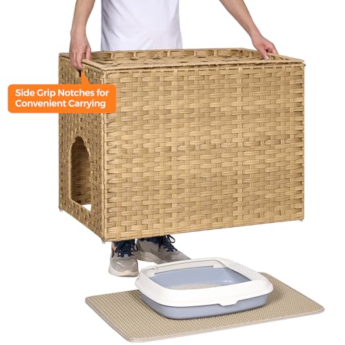 Large Cat Litter Box Enclosure, Hidden Litter Box Furniture with Litter Mat | Side Entry Design, Easy-Clean Removable Top, Quick Assembly, Raised Edge for Secure Items, Side Grip Cutouts - color: Natural, size: 30.3'' L X 18.2'' W X 20.5'' H