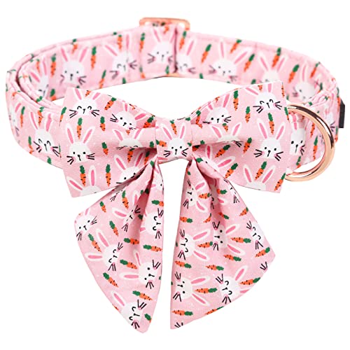 ARING PET Easter Dog Collar-Cute Rabbit Dog Collar with Sailor Bowtie, Cotton Adjustable Carrots Dog Collars with Metal Buckle - color: Easter-Pink Rabbit, size: X-Small (Pack of 1)