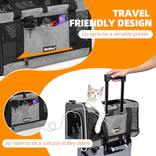 Cat Carrier Soft-Sided Travel Bag for Medium to Large Cat Over 15lbs | Small Puppy Dog Carry Crate 12 Pounds, Top Entry, Breathable Mesh, Pet Kitten Rabbit Cage Bag Transport Kennel Collapsible - color: Grey