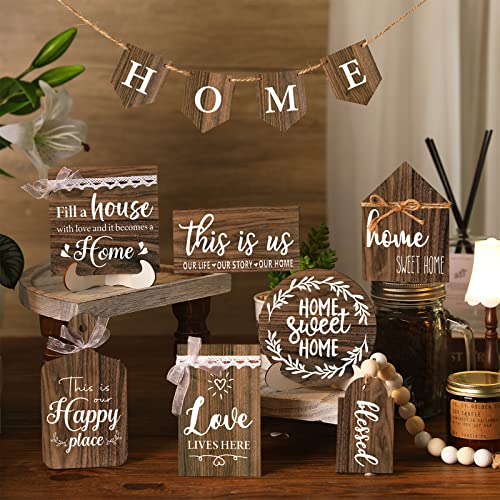11 Pcs Home Tiered Tray Decor Sweet Home Rustic Farmhouse Tiered Tray Decorations Set Spring Wooden Signs Vintage Farm Animal Farmhouse Tabletop Wood Signs for Kitchen Table Shelf Decor - style: Vintage