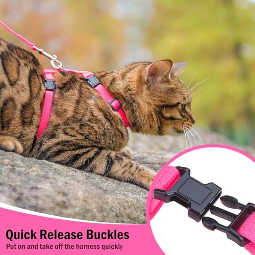 PUPTECK Adjustable Cat Harness and Leash Set Escape Proof Kitten Strap Collar for Walking Travel, Hot Pink, M - color: Hot Pink, size: Medium