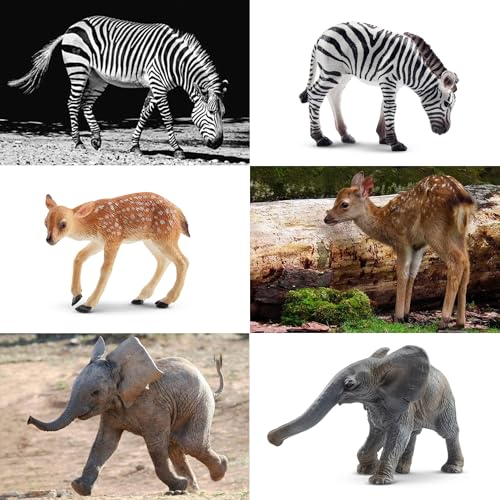 Toymany 12PCS Forest Animals Baby Figurines, Realistic Woodland Animals Figures Toys Includes Elephant, Mountain Lion, Giraffe and Deer Cubs, Cake Toppers Christmas Birthday Gift for Kids Toddlers - style: Baby Wild Animals