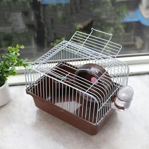 Small Pet Hamster Cage with Running Wheel Water Bottle Food Basin Portable Carrier House Mice Home Habitat for Going Out, Traveling (Coffee) - color: Coffee