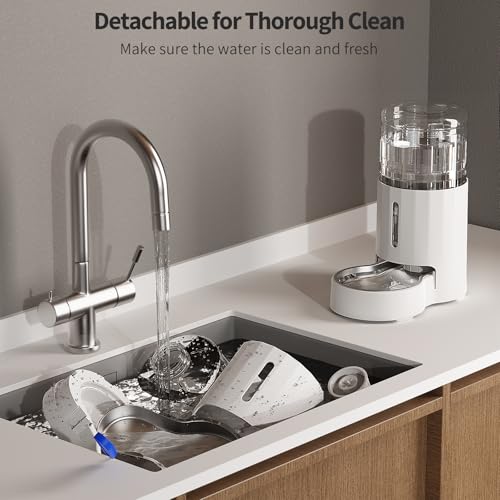 JUNSPOW Cat Water Dispenser with Stainless Steel Bowl (4L White) | Automatic Gravity Water Dispenser for Cats or Small Medium Size Dogs, Large Capacity, Easy to Clean - color: White, size: 4L Base