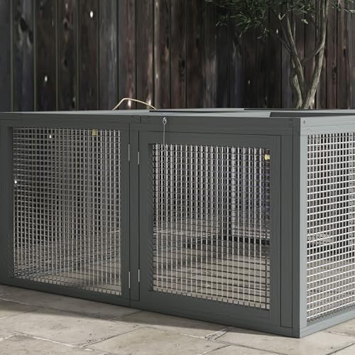PawHut Rabbit Hutch Outside Bunny Hutch 2-3 Rabbits Openable Top Gray | Wooden Bunny Cage, Small Animals, Guinea Pig Cage, Small Chicken Coop, Garden Use