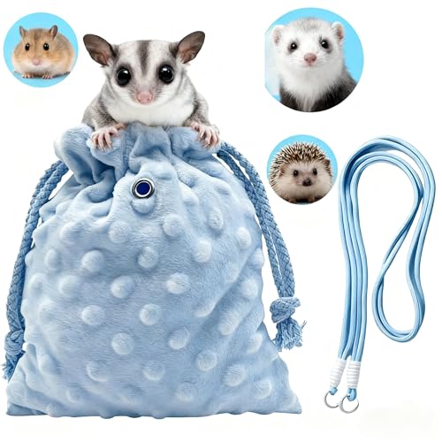 Sugar Glider Bonding Pouch Portable Drawstring Pouch Soft Sleeping Bag with Blue Braided Ribbon Small Animal Carrier- Hedgehog Hamster Ferret (Blue) - color: blue