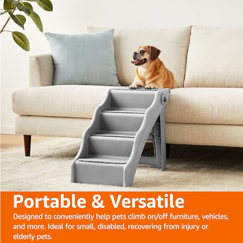 Amazon Basics Foldable Non-Slip Pet Stairs for Small Dogs and Cats, Senior Pets, Easy to Climb, 14.6" x 22.75" x 19.5", Grey