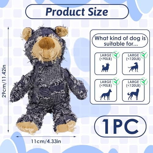 MAXBECK Dog Companion for Heavy Chewers- Indestructible Robust Bear Dog Toy, Resistant Squeaky Dog Toys for Heavy Chewers, Unbreakable Stuffed Plush Dog Toys for Aggressive Chewers (A-Navy) - color: A-Navy