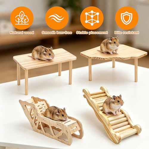 4 Pcs Hamster Platform Wooden Tunnel Ladder Hidden Play House Hamster Game Climbing Toy with Platform, Versatile Hideout & Exploration Tunnel with Ladder for Dwarf Syrian Mice Degus Gerbils Squirrel A - color: L
