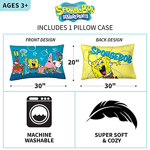 Franco Kids Bedding Super Soft Microfiber Reversible Pillowcase, 20 in x 30 in, Spongebob Squarepants - color: Spongebob Squarepants