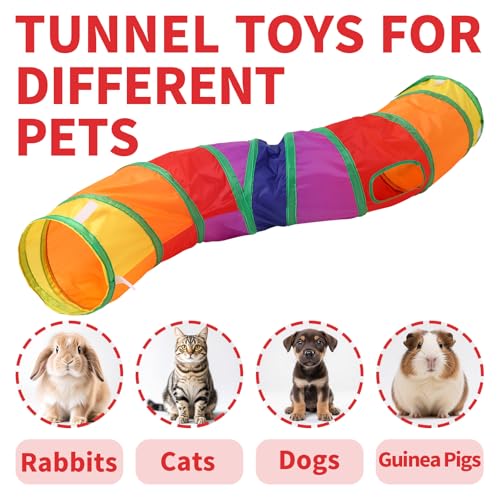 Pet Cat Tunnel, S-Shape Tunnels for Indoor Cats, Collapsible Pet Tunnel for Kitten, Puppy, Rabbit, 25cm-Wide Tunnels, Durable & Breathable, with Peek Hole Toy Ball - color: S-Shaped Tunnel & Rainbow