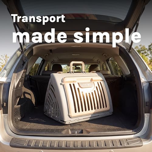 SportPet Designs Foldable Travel Cat Carrier - Front Door Plastic Collapsible Carrier, Gray and Tan, Medium (Pack of 1) - color: A) Large Carrier (Tan & Gray)