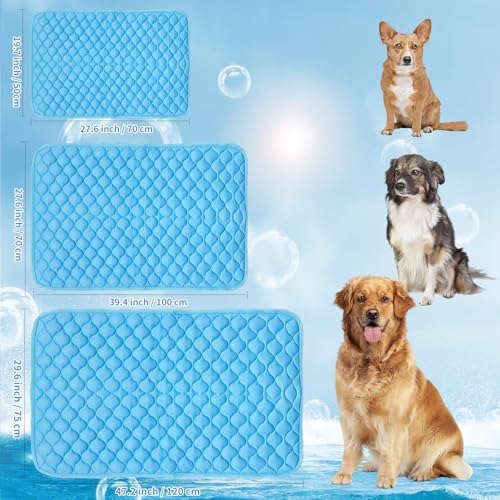 Dog Cooling Mat Non-Toxic Self Cooling Pad for Dogs Cats in Hot Summer Cool Pad Washable & Easy Clean - color: BLUE, size: Medium 27x20in