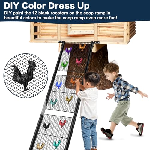 Chicken Coop Ramp,Metal Chicken Ladder for Coop Accessories, Ladder Length Adjustable for Henhouse, Coop Steps for Feet Problem or Cannot Fly Chickens ducks, Duty Sturdy,Corrosion-Resistant Waterproof