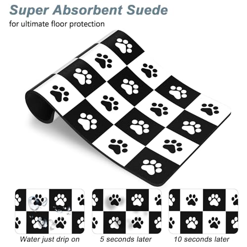 Rnivvi Dog Food Mat, 12" x 19" Footprint Absorbent Dog Cat Bowl Mat for Food and Water, Cute Anti-Slip Rubber Pet Feeding Rug Protect Floors, Puppy Placemat for Feeding & Watering Supplies,Black White - color: A-Black White Footprint, size: 12"x19" (Regul
