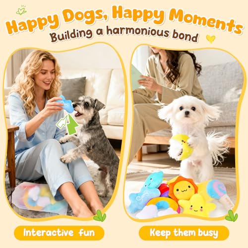 KIPRITII 9-Pack Squeaky Dog Toys for Small Dogs & Puppies with Storage Bag | Soft Plush,Built-In Squeakers,Weather-Themed Designs,Keeps Dogs Engaged