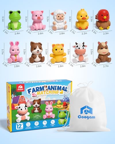 Coogam 10Pcs Farm Animal Matching Toys, Fine Motor Sorting Games for Kids Age 1-3, Montessori Learning Sensory Fidget Toy Gift for Baby Shower Bath Birthday