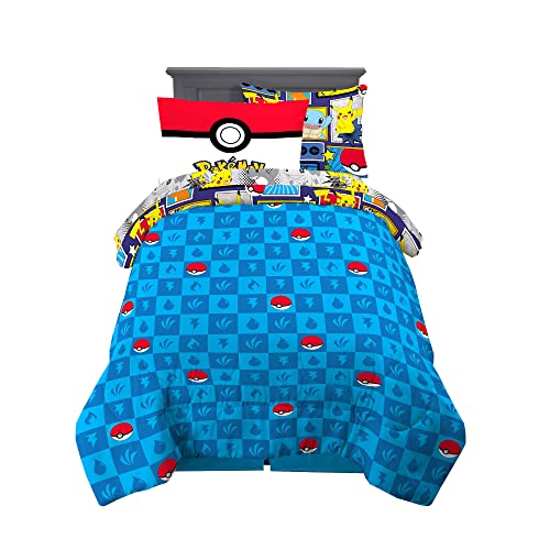 Pokémon Pikachu Twin Size Bedding, Kids Bedding Super Soft Cozy Reversible Comforter and Sheet Set with Sham, 5 Piece Twin Size, (Officially Licensed Product) by Franco - color: Pokemon, size: 5 Piece Twin Size