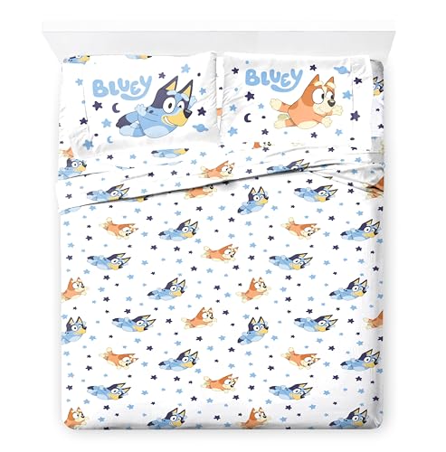 Jay Franco Bluey & Bingo Queen Comforter Set - 7 Piece Bedding Includes Sheet Set & Pillow Covers - Super Clouds & Stars Cozy Bedding - color: Multi - Bluey, size: 7 Piece Queen