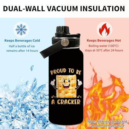 Snack 32oz Water Bottle, with Handle & Lid Bottle, Insulated Cup | 32oz Stainless Steel Sport Tumbler, Leak-proof Coffee Mug, Thanksgiving Christmas Birthday Gift for Funny Snack Lovers - color: Cracker