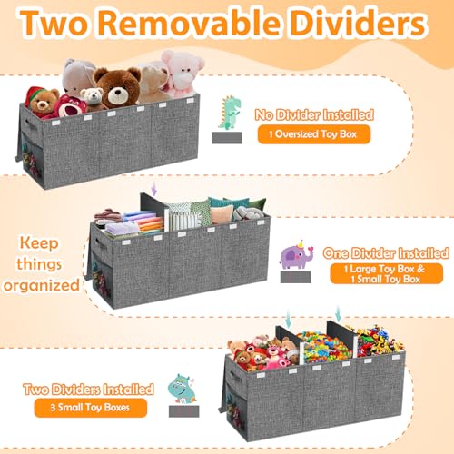 Rocamdo Large Toy Storage Box with Lid & Dividers, Kids Toy Chest, Gray | Toy Box for Boys, Girls, Nursery, Bedroom, Living Room, Playroom, 40X14X16 inches - color: Extra Large Gray