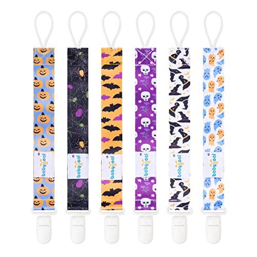 babygoal Halloween Pacifier Clips, 6 Pack Binky Paci Holder Leashes Fits for Most Baby Pacifiers and Binkies - color: bat,spider,skull
