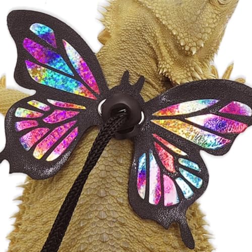 Bearded Dragon Harness Leash Set Adjustable 3PC Leather Vest Butterfly Wings Harness Lizard Outdoor Walking Control Rope for Iguana Gecko Chameleon Hamster Ferret