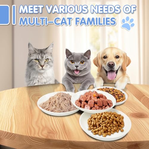 6 Pack Cat Food Bowl, Ceramic Cat Bowls, Anti Whisker Fatigue Cats Bowl Set | 5.5 Inches Shallow Wide Kitten Plates for Food and Water (White-C) - color: White