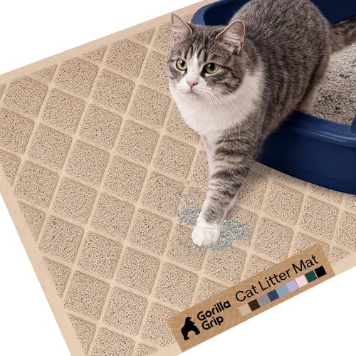 GORILLA GRIP Cat Litter Box Mat, Cushioned Coil Mesh Litter Trapping Mats, Scatter Control Supplies for Less Mess, Phthalate Free, Ultra Deep Catch Grooves, Rinse or Vacuum to Clean, 24x17 Beige - color: Beige, style: Small (24" x 17")