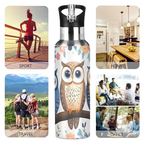 Cute Owls Water Bottle Kids Stainless Steel with Straw Lid | Leak Proof Water Bottle Boys Girls Insulated Tumbler Cup for School 20 oz - color: Multi22