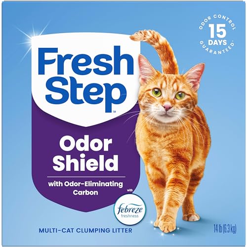Fresh Step Odor Shield Multi Cat Clumping Cat Litter, 14 lb. | Febreze Freshness, Odor Shield with Ammonia Block Technology, Low Dust, Compatible with Most Automatic Litter Boxes