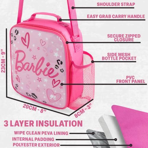 Get Trend Barbie Girls Lunch Box 3Pc Set | Kids Insulated Lunch Bag with BPA-Free Water Bottle and Bento Box, Back to School Gifts for Girls - color: Pink/Multi Barbie