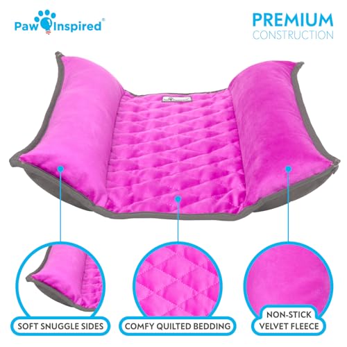 Paw Inspired Snuggle Bunny Bolster Bed, Gray/Pink, 17x17 Inch | Reversible Flop Mat, Ultra-Soft Fleece Bedding with Padded Sides for Rabbits, Cats, Dogs, Small Pets and Animals - color: Gray/Pink