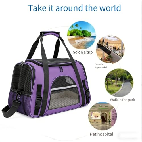Cat Carrier Bag, Airline Approved Soft Carrier for Cats & Small Dogs | Airline approved pet carrier for pets under 15lb, breathable mesh with privacy cover, lightweight, foldable & washable - color: Purple