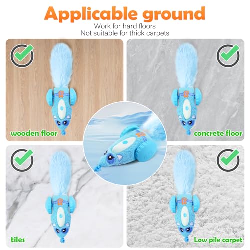 Migipaws Automatic Cat Toys for Indoor Cats, Plush Interactive Mouse Toy, Smart Moving Rechargeable Kitten Toy (Blue)