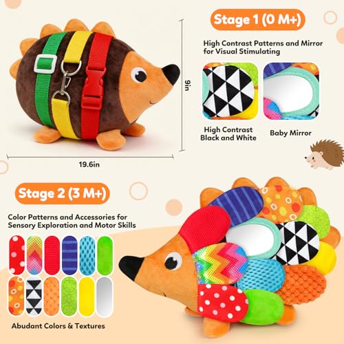 Vibrant Sensory Hedgehog Plush Stuffed Animal Baby Toy Tummy Time Learning Toy Soft Squeaking & Crinkling Toys for Busy Hands Babies 0-36 Months, Baby Shower 1st Birthday Gifts - color: Multi