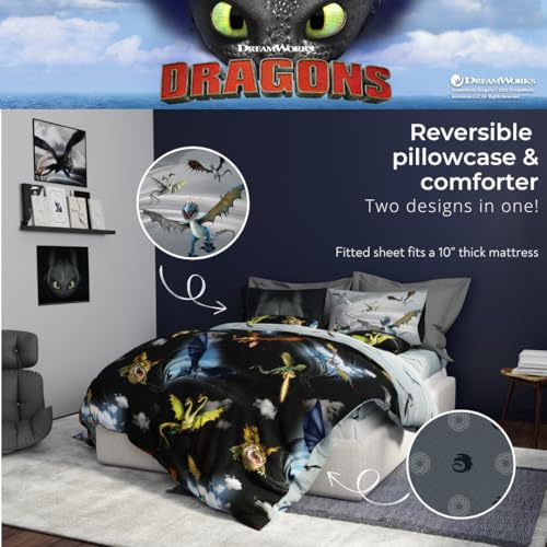 How to Train Your Dragon Kids Bedding Super Soft & Cozy Reversible Microfiber Comforter and Sheet Set with Sham, 7 Piece Full Size, (Officially Licensed Product) By Franco - color: How to Train Your Dragon, size: Full