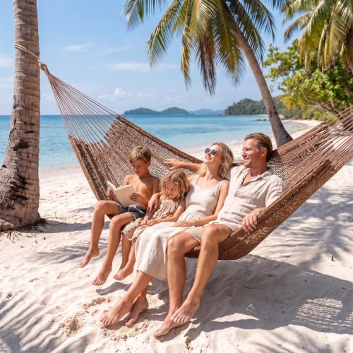 Family Handwoven Rope Mayan Hammock, 600 lbs Capacity, Extra Large | 2 Person, Portable Carrying Bag, Easy-Used Tree Straps, Carabiners, Soft Fabric,Patio (Desert, XX-Large) - color: Desert, size: XX-Large