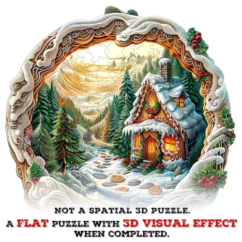 Wooden Puzzles Adults, 3D Christmas House Wooden Puzzles 100 Pieces, Unique Animal Shaped Wood Challenging Jigsaw Puzzles Gifts for Adults, 8.5x8.3in - color: 3d Christmas House, size: Small